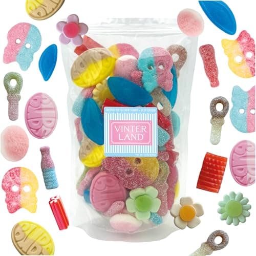 VINTERLAND - Bubs Swedish Candy Mix (1.2 Pounds) - Assorted Swedish Candy Bubs Godis - Big Bubs Ovals & Big Swedish Candy Skulls - Raspberry Shots, Strawberry Dreams, and more - Blue-2 Edition