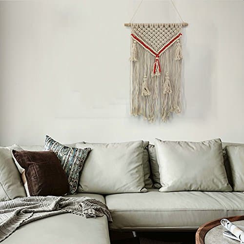 WCHUANG Handmade White Macrame Wall Hanging Tapestry - Woven Wall Art Boho Office Living Room Bedroom Nursery Decor