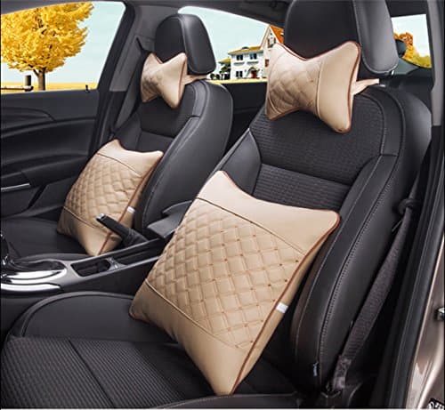 Advanced Super Soft Cotton Car Cushion Auto Seat Cover Headrest Neck Support Pillow Car Lumbar Back Support Pillow (Beige)