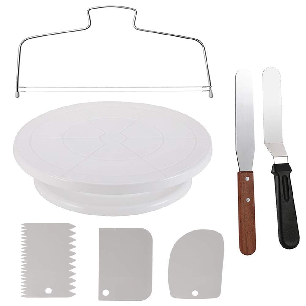Sindh Cake Decorating Turntable,Thsinde Cake Decorating Supplies With Decorating Comb/Icing Smoother(3pcs),2 Icing Spatula With Sided & Angled