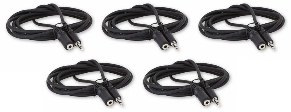 Five Pack Of YCS Basics 6 Foot 3.5mm Headphone Extension Cables Male/Female
