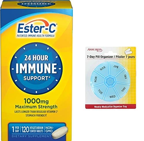 Ester-C vitamina C, 1000 mg, 120 tabletas recubiertas con gratis 7 días plástico píldora organizadores