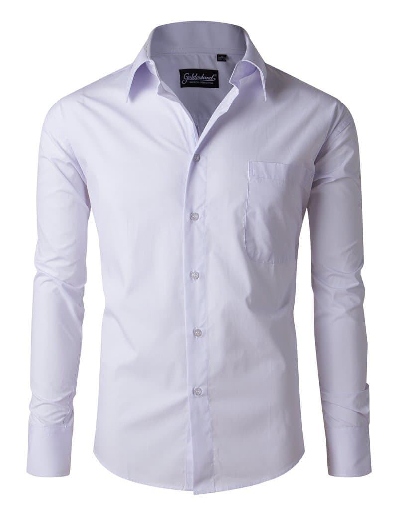 Goldenland Men's Long Sleeve Non-Iron Solid Collar Regular Fit Dress Shirt