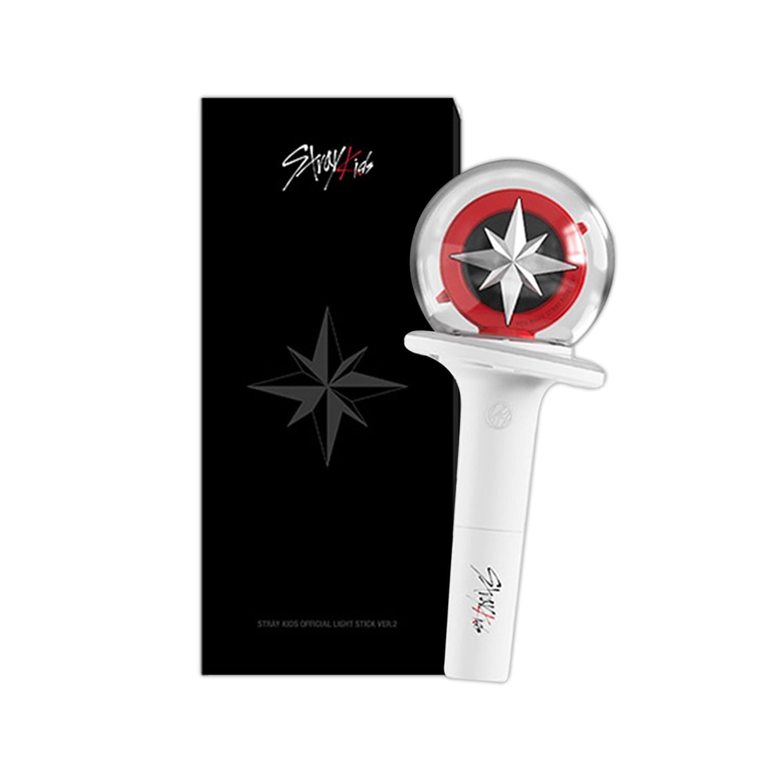Stray-Kids Official LightStick Version 2 + 1 of mini keychain, White, 97x97x243.5mm