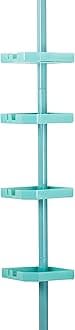 Bath Bliss 4 Tier Tensions Corner Shower Caddy | Shelves | Adjustable 48“-101” | Bathroom Organizer | Bathtub and Shower Stall | Holds Large Bottles | Soap | Shampoo | Washcloths | Seaglass