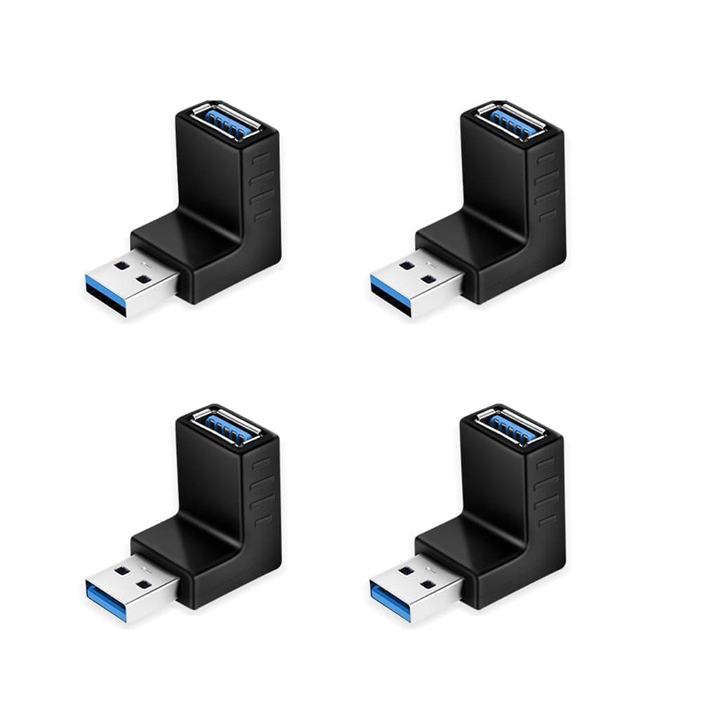 ELUTENG USB Right Angle Adapter 4 Pack Male to Female Connector USB 3.0 Adapter Super Speed up to 5Gbps 90 Degree USB Cable Extender USB Female Coupler for Laptop/PC/Mobile Phone