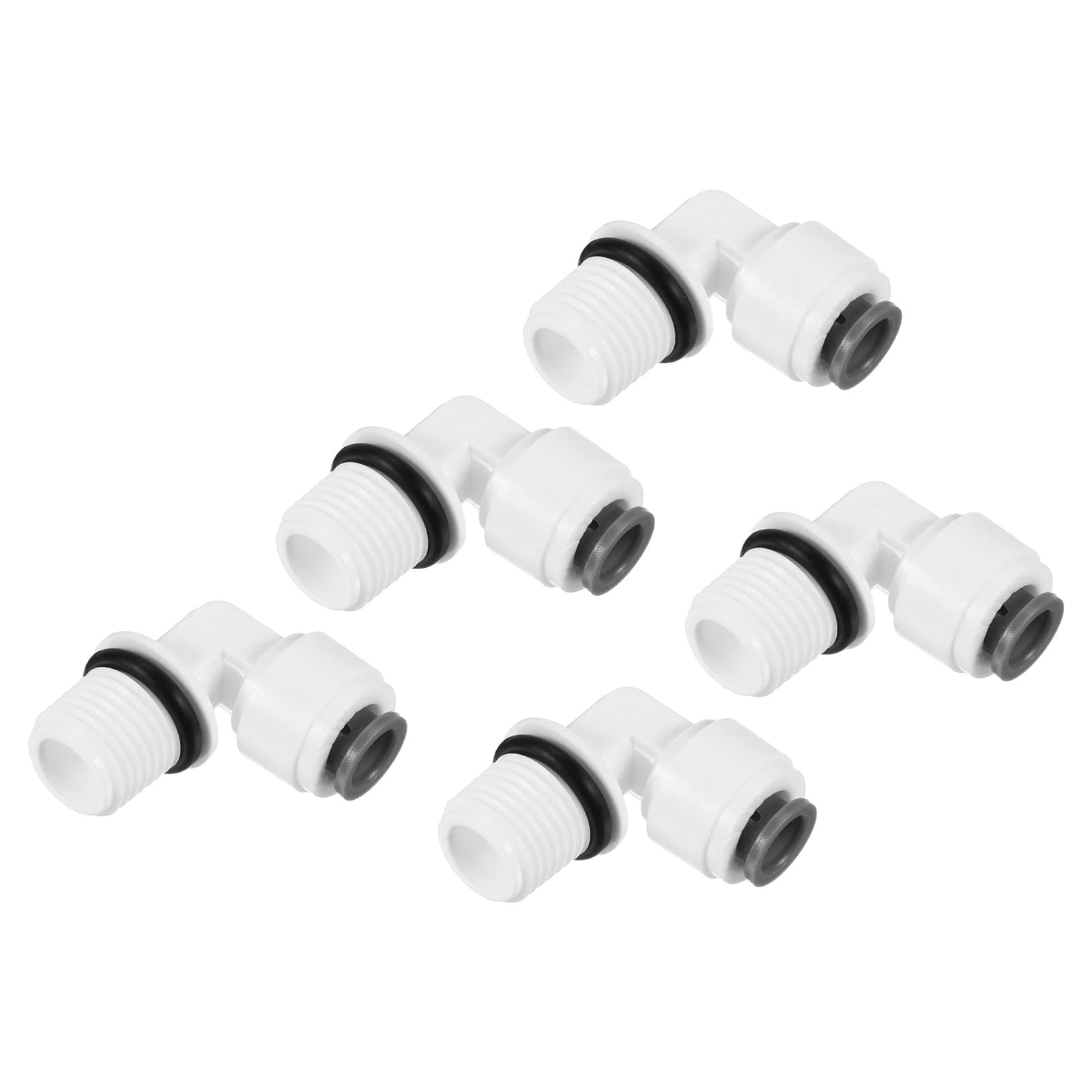 PATIKIL 1/4 Inch Push to Connect Fitting Elbow, 5 Pack 1/4NPT Male Thread Quick Fittings POM Right Angle Hose Pipe Connector, White