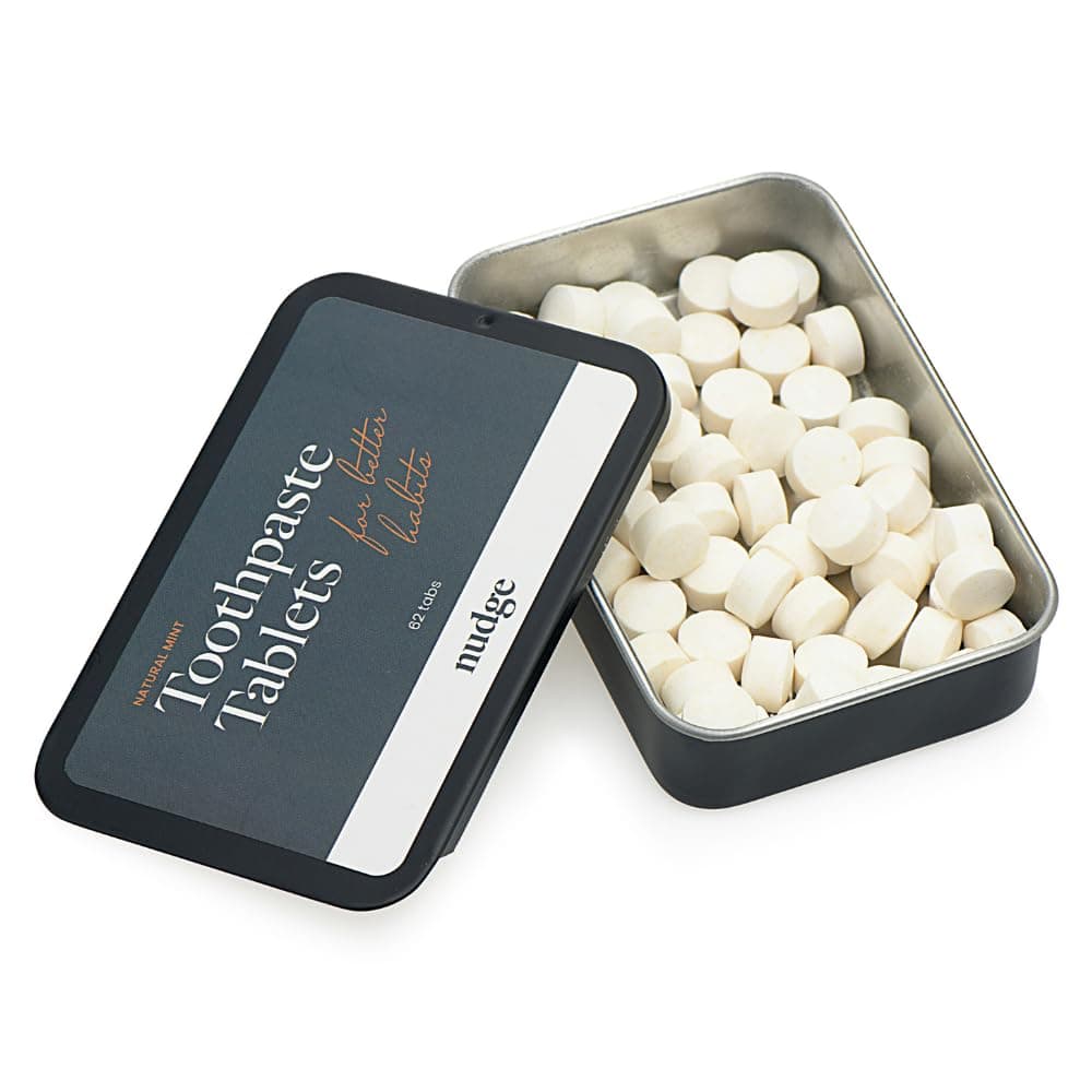 Nudge Toothpaste Tablets Made with Nano Hydroxyapatite, Fluoride-Free, All Natural Ingredients, TSA-Approved, Mild Mint, 62 Tabs