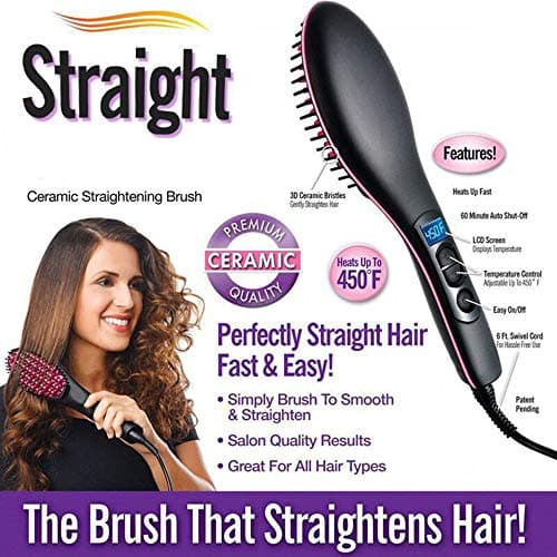 ADTZYLD Hair Straightener Brush Comb Ionic Ceramic Professional LCD Display Electric Straightening Irons Straight for Women (Black)