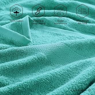 Lane Linen 100% Mercerized Cotton Luxury Bathroom Towel Set - 6 Pc - Quick Dry, Very Soft, Fluffy & Highly Absorbent - 2 Large Bath Towels, 2 Washcloths, 2 Hand Towel - Pet Friendly, Pre Shrunk - Teal