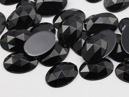 Allstarco 25x18mm Jet Black A11 1" Large Flat Back Oval Acrylic Rhinestones Cosplay Gems Plastic Jewels Embelishments DIY Crafts - 20 Pieces