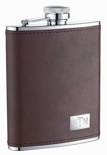 Personalized Visol Hunter Dark Brown Leather Stainless Steel 6oz Flask with Free Engraving