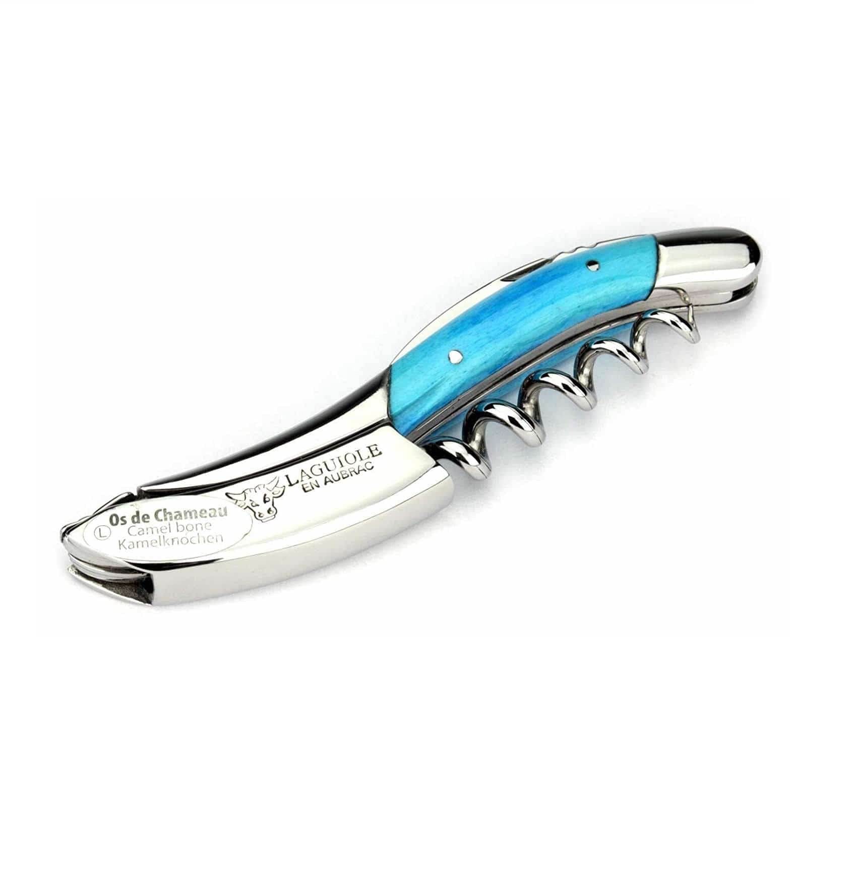 Laguiole En Aubrac Sommelier Waiter's Corkscrew, Light Blue Camel Bone Handle, Wine Opener With Foil Cutter & Bottle Opener
