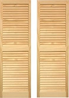 LTL Home Products SHL55 Exterior Solid Wood Louvered Window Shutters, 15" x 55", Unfinished Pine