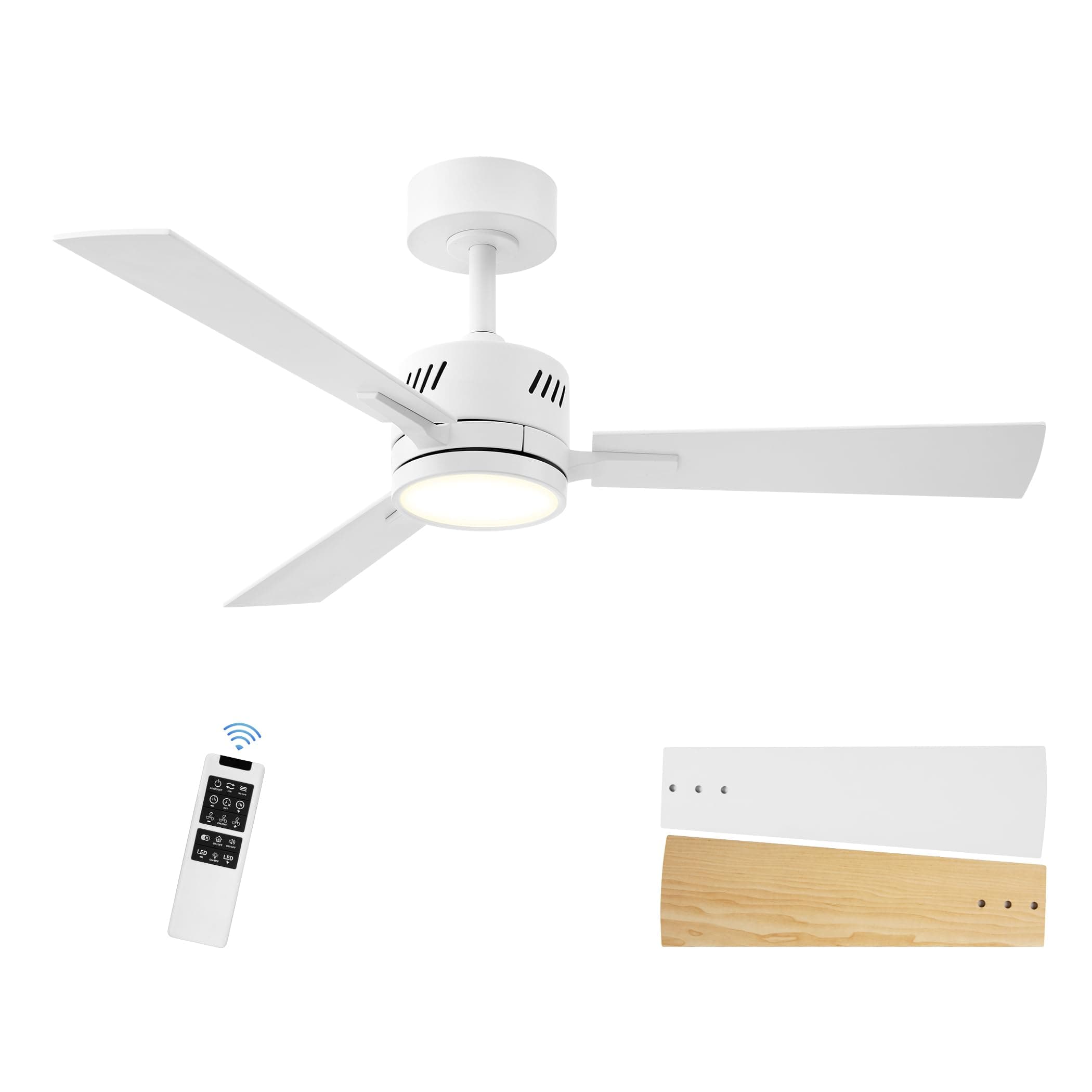 SUNMORY Ceiling Fans with Lights and Remote, 42 Inch Modern Ceiling Fan with Light, Reversible DC Motor, Dimmable LED, 3CCT, Quiet, Small Ceiling Fan for Bedroom/Living Room/Patios, White