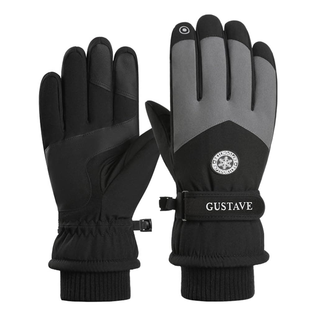 GUSTAVE® Polyurethane Winter Gloves for Men Women Warm Splashproof Windproof Riding Gloves Touch Screen Finger Anti-Slip Design, Ski Gloves, Bike Gloves, Cycling