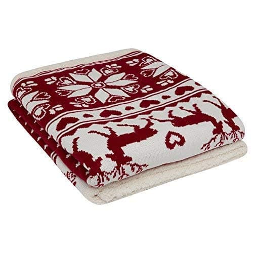 Knitted Throw Blanket with Sherpa for Bed and Couch 50 x 60 Inch (Knit-Reindeer)