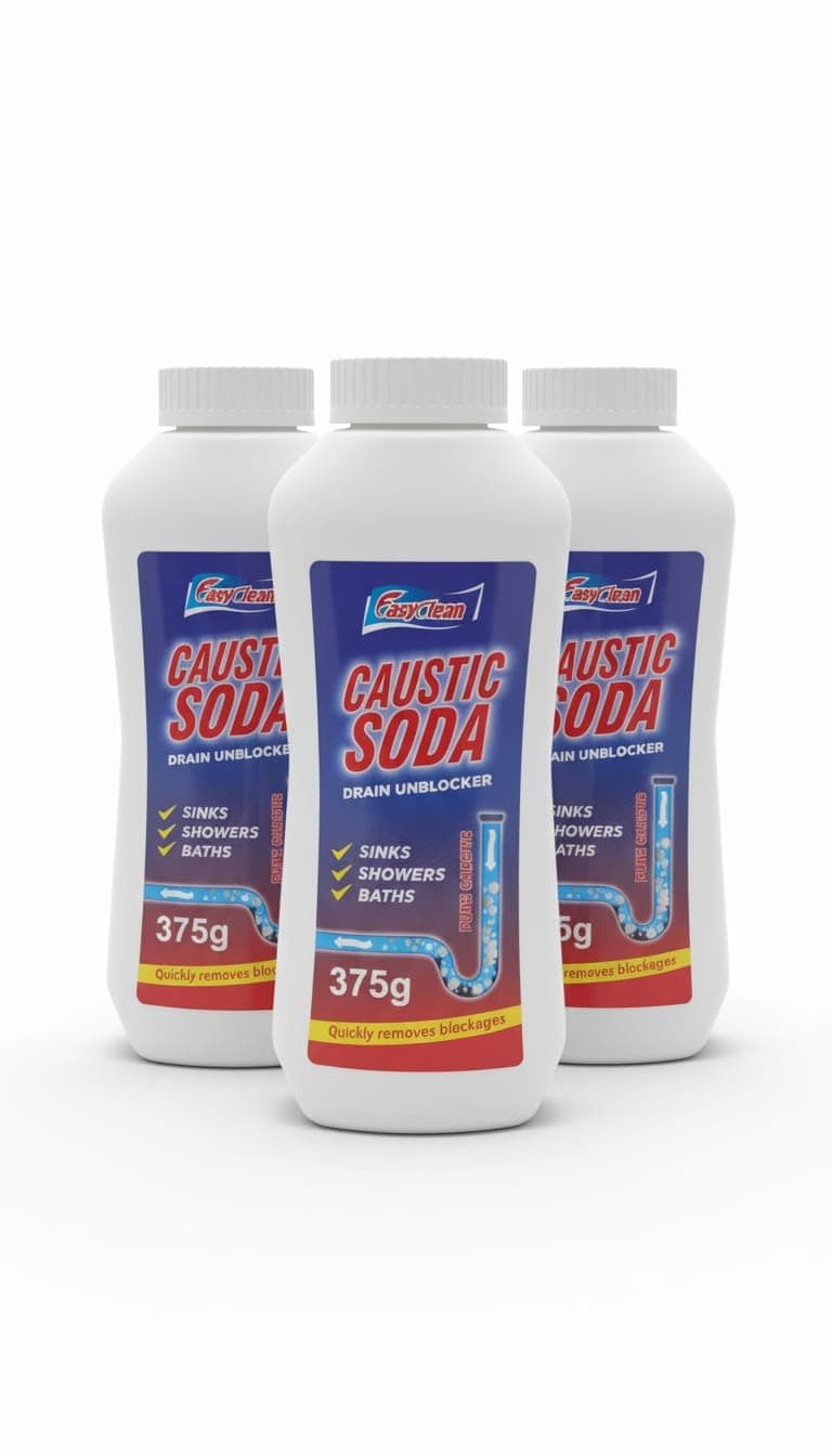 Powerful Caustic Soda Drain Cleaner | Effective Clog Remover, Industrial Strength Formula, Fast Action (3 X 375gm) (Packaging may vary)