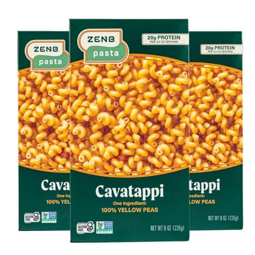 ZENB Plant-Based Cavatappi - Pasta Made From 100% Yellow Peas, Gluten Free, Non-GMO & Vegan, Less Carbs than Traditional Pastas, 20g Protein & 12g Fiber In Every 3.5 oz Serving - 8 oz Boxes (Pack of 3