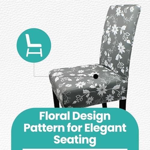 Printed High-Back Chair Covers for Dining Room Chairs – Spandex Stretch, Universal Armless Chair Protective Slipcover for Kitchen, Wedding, Party, Banquet & Hotel, Floral Sunflower - Grey, Pack of 8