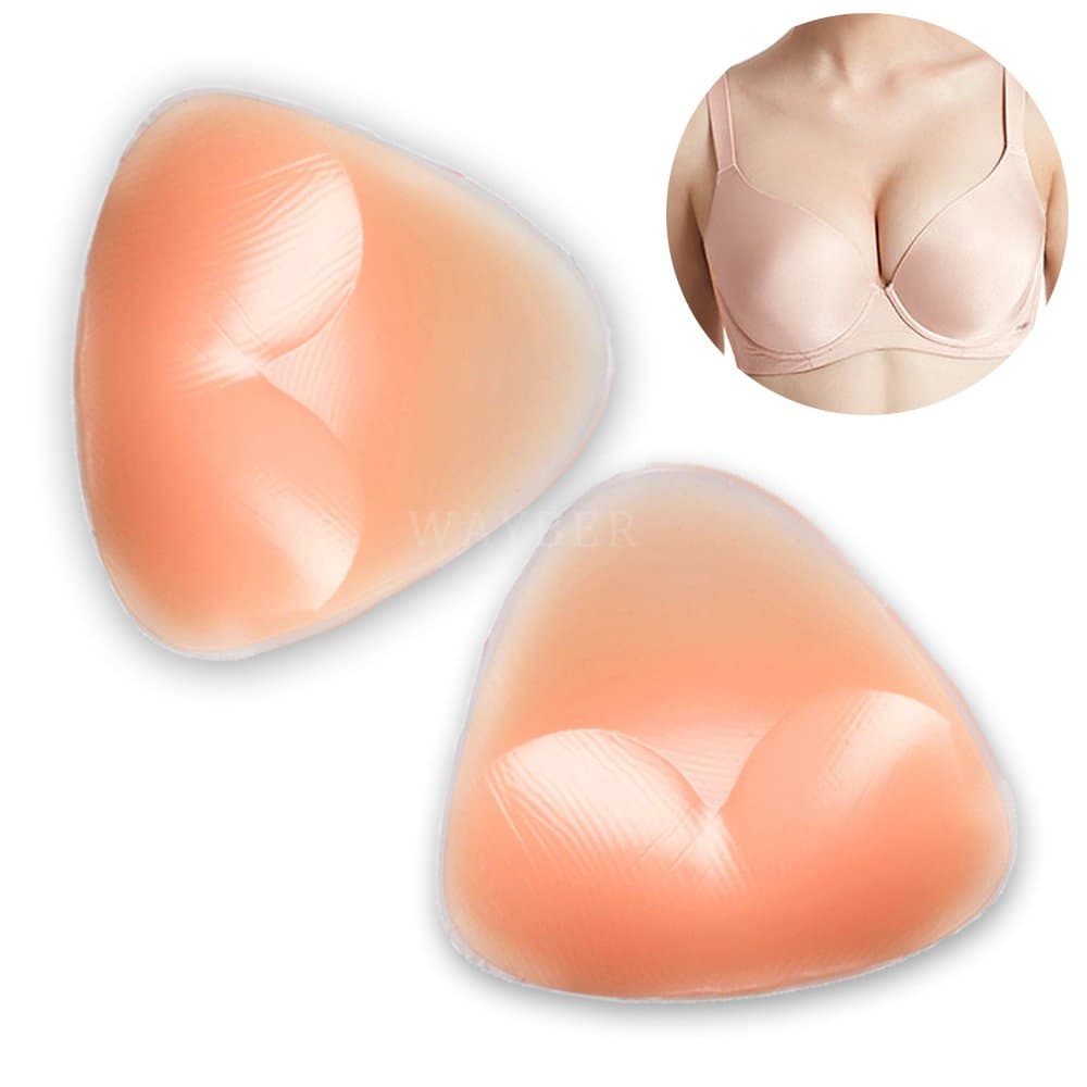 Waterproof Silicone V-Shaped Bra Insert Swimsuit Enhancer Pads for Bra/Bikini, A-Skin