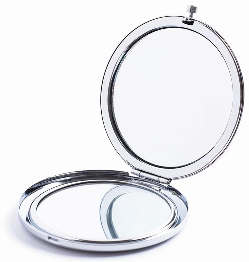 Pocket Mirror, 2 x 1x Magnification Compact Travel Makeup Mirror, Perfect for Purse, Pocket and Travel (Silver)