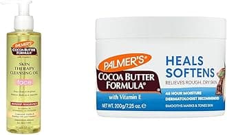 Palmer's Cocoa Butter Skin Therapy Cleansing Facial Oil and Daily Skin Therapy Solid Lotion Bundle, 6.5 and 7.25 Ounce