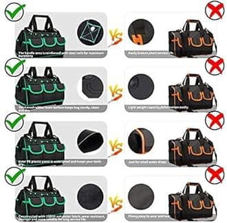 AIRAJ Tool Bag 18 Inch,Wide Mouth Tool Bags for Men Heavy Duty With Waterproof Molded Base,Tools Organizer for Home Repairs,Garage Storage,Professional Work,Adjustable Shoulder Strap,Green