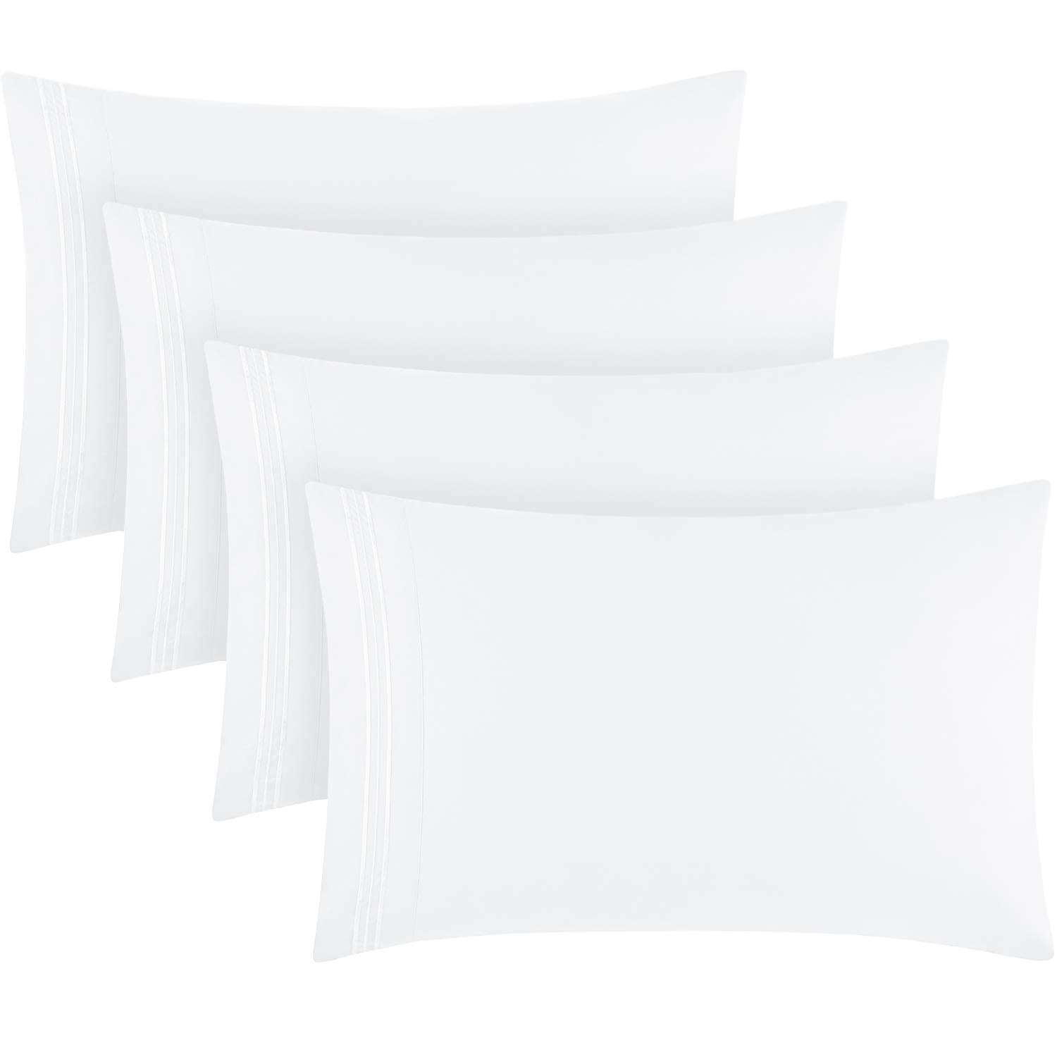 Pillow Cases Set - 4 PC Iconic Collection Pillowcases - Hotel Luxury, Extra Soft, Cooling Pillow Covers - Wrinkle, Fade, Stain Resistant (King 20" x 40", White)