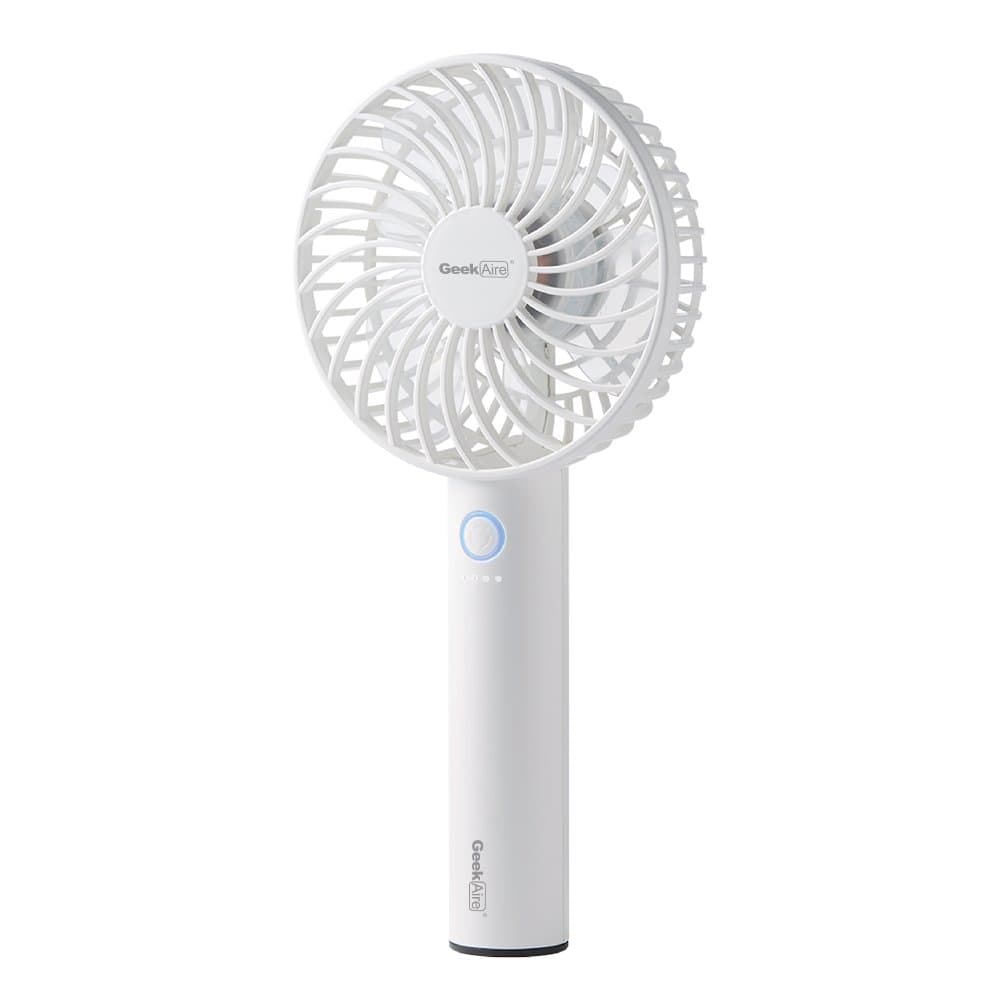 Geek Aire Rechargeable Mini Personal Handheld Fan, with USB Rechargeable Lithium-ion Battery, 5 Speed Settings, Cordless,Electric Fan for Household Office Traveling Outdoor, White