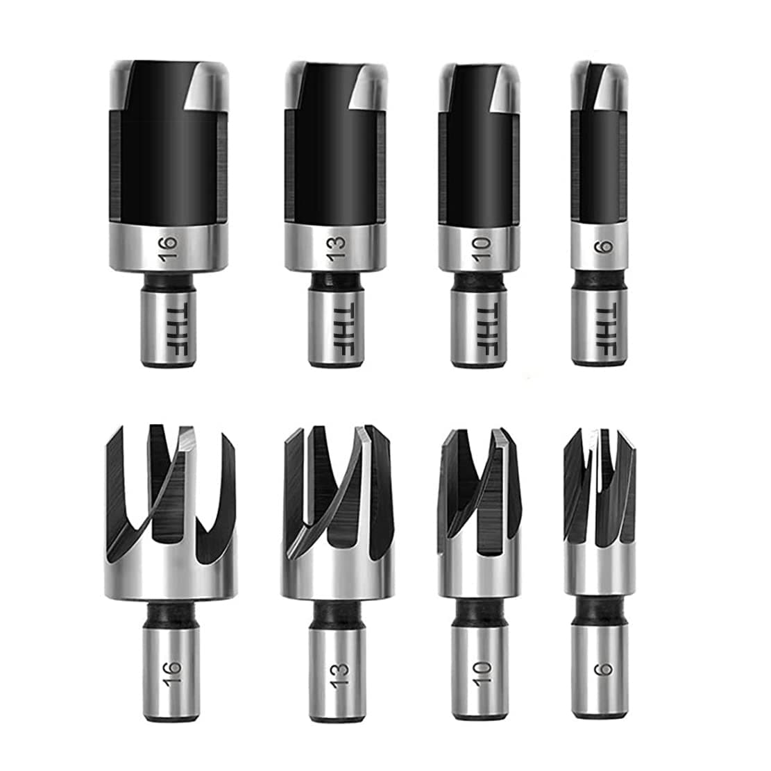 – 8pcs Standard Wood Plug Cutter Set, Wood Dowel Maker Plug Hole Cutter Tenon Carbon Steel Metric Shank Drill Bit Set, Taper Claw Type HSS Cork for Woodworking Tool- 6mm 10mm 13mm 16mm
