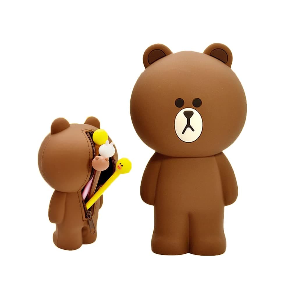 Brown Bear Pencil Box Cute Lovely 3D Pen Holders Silcon Girls Boys Storage Bag Students Stationery Case Gifts