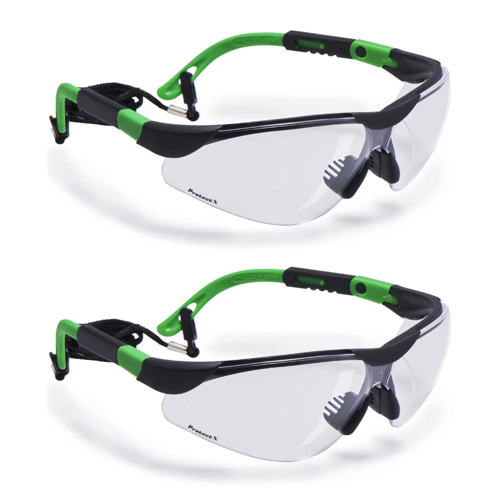 ProtectX Super Light Safety Glasses, Pathfinder Clear Polycarbonate Impact & Scratch Resistant Anti-Fog, 4-Way Adjustable, ANSI Z87.1 Rated, UV AB Protection, Lanyard Included 2 Pack