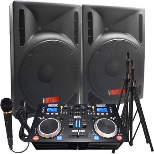 The Ultimate DJ System - 2400 WATTS! Perfect for Weddings or School Dances - Connect Your Laptop, iPod via Bluetooth! - 15" Powered Speakers