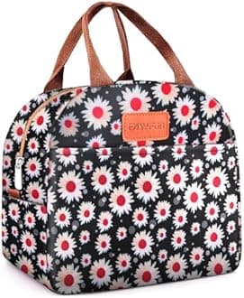 Lunch Bag for Women & Men Adult Insulated Lunch Box, Small Leakproof Cooler Food Lunch Containers Reusable High Capacity Lunch Tote Bags for Work, Travel, Outdoor (Red Flower)