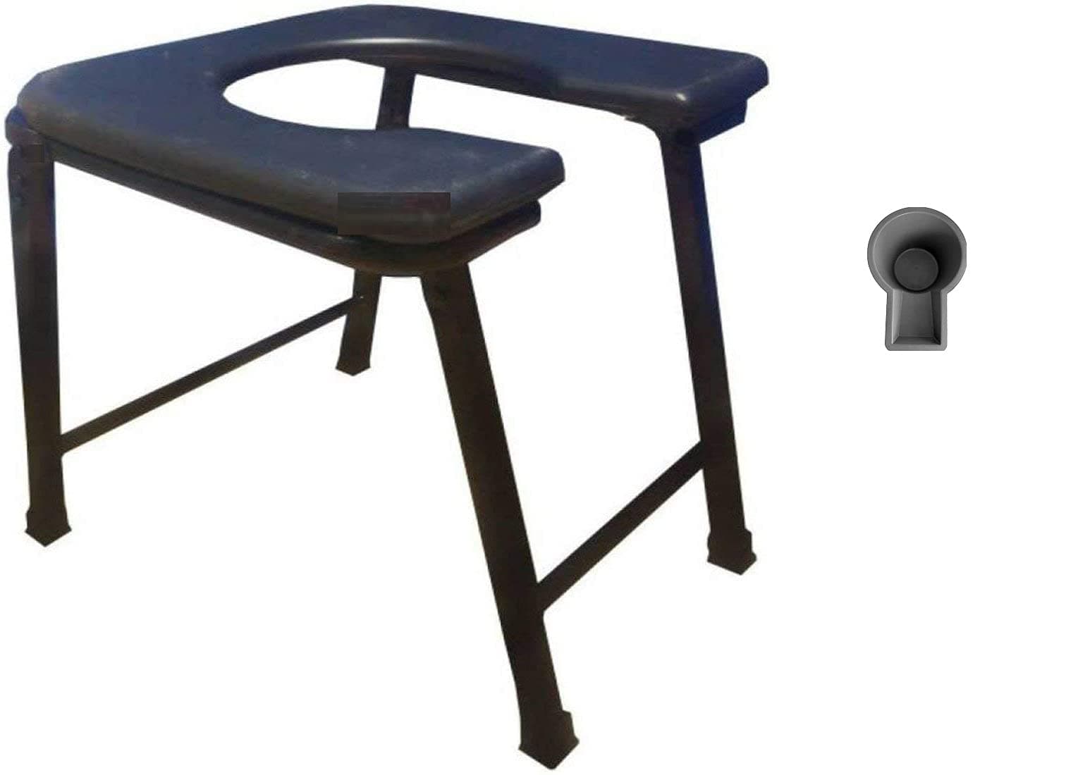 Mubba Foldable Toilet Seat Bathroom Stool Portable Bedside Commode Seat With Pot Black - Plastic, 50 Cm, 3 Cm