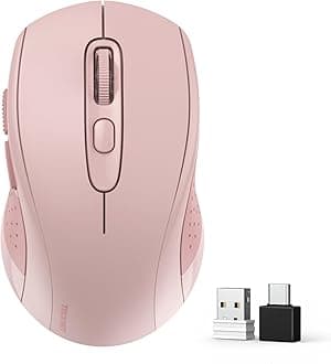 Bluetooth Mouse, 4000DPI Wireless Mice for Laptop 2-in-1(BT 5.0/3.0+2.4Ghz) Computer Portable PC Mouse Wireless with USB Receiver for Mac (USB-A/C+Bluetooth, Pink)