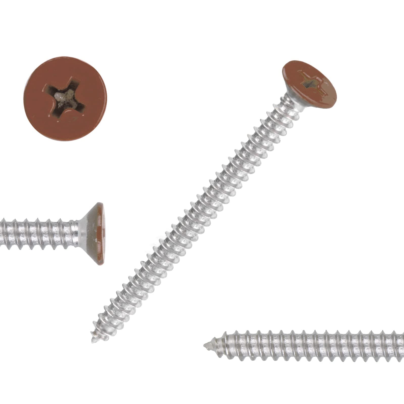 Brown Head 100 PCS #10X2 Stainless Steel Phillips Flat Head Wood Screws,Stainless Steel 18-8 A2(304) Screw,Home Screw Kit by QISHENG