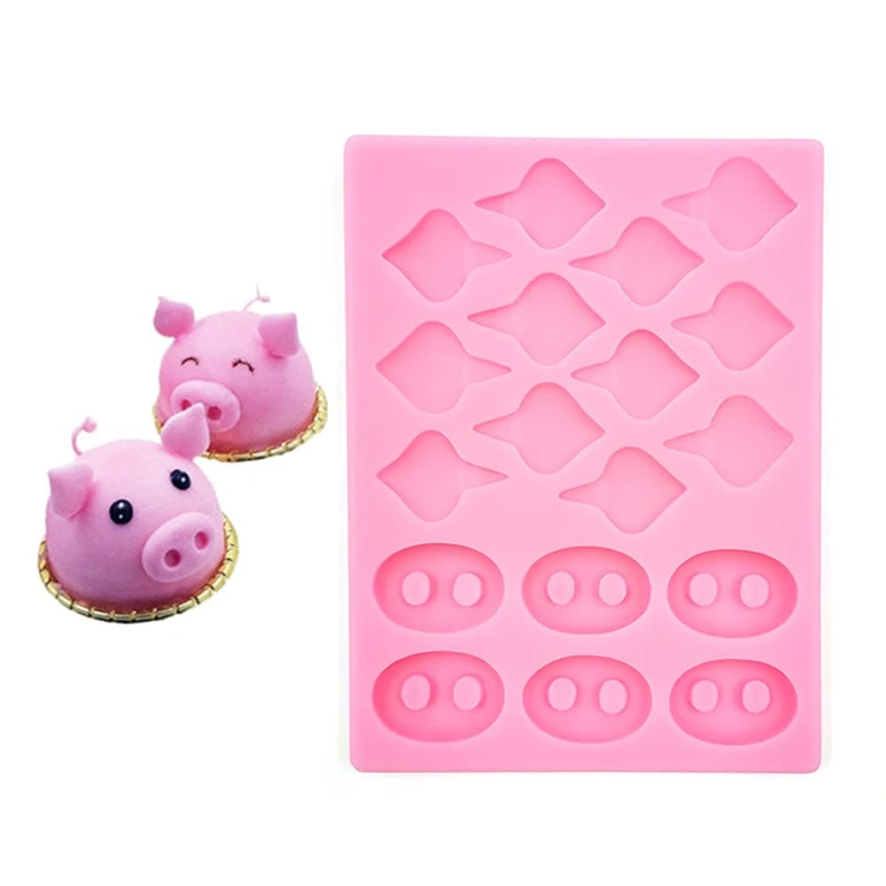 Cestony Pig Nose Ears Shape Silicone Molds for DIY Cake Fondant Biscuit Cookies Soap Sugar Pudding Chocolate Hard Candies Dessert Candle Decor