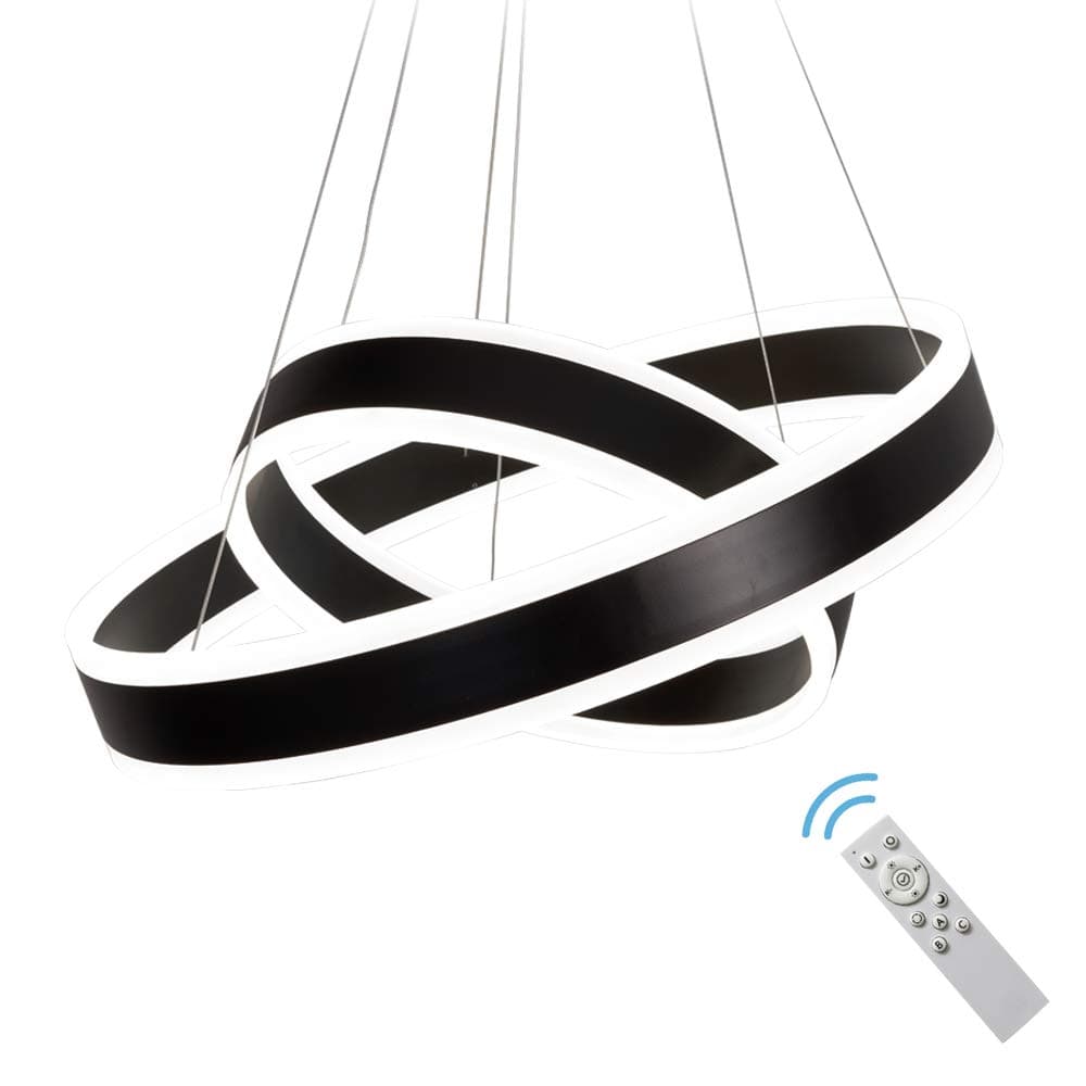 Modern Led Chandeliers Black 2 Ring Pendant Light Dimmable Contemporary Ceiling Light Fixture Living Room Office 6000k