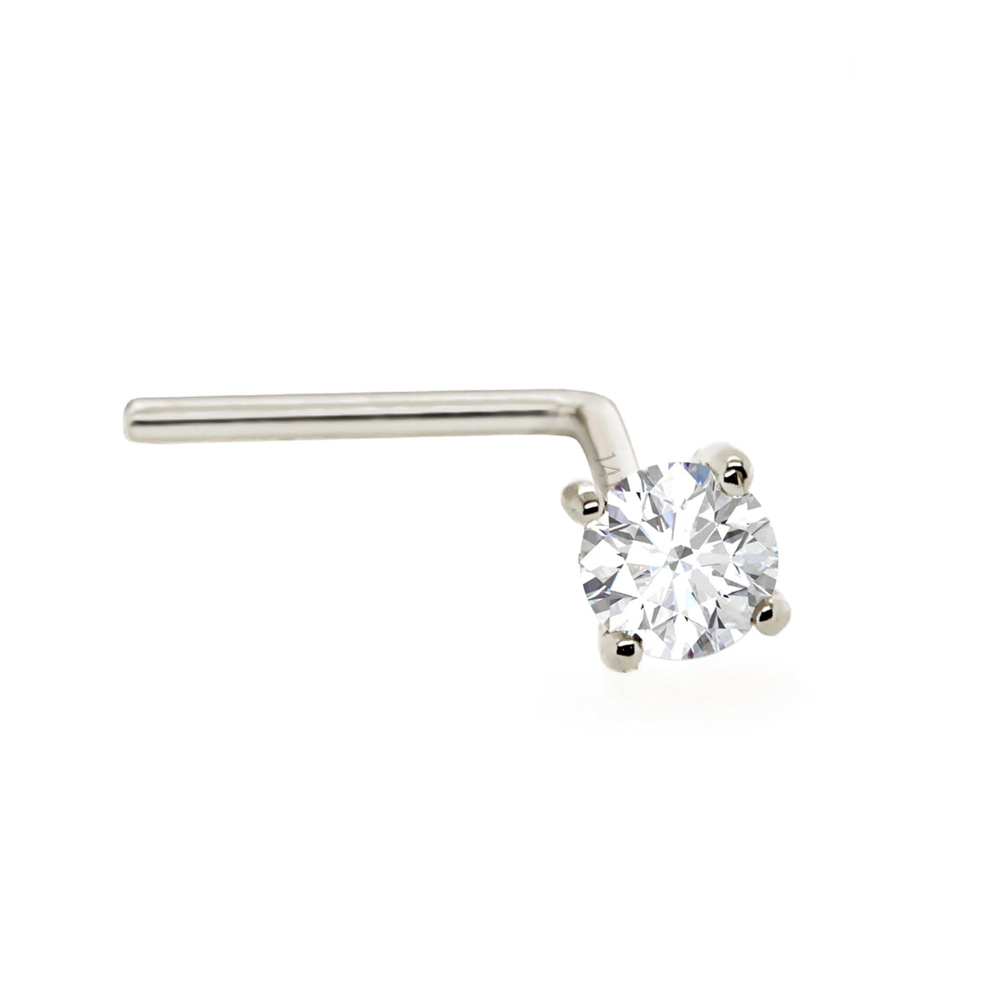 14Kt Gold Real Diamond Nose Stud 22G L-Shape Nose Ring Stud - Nose Piercing Jewelry - April Birthstone