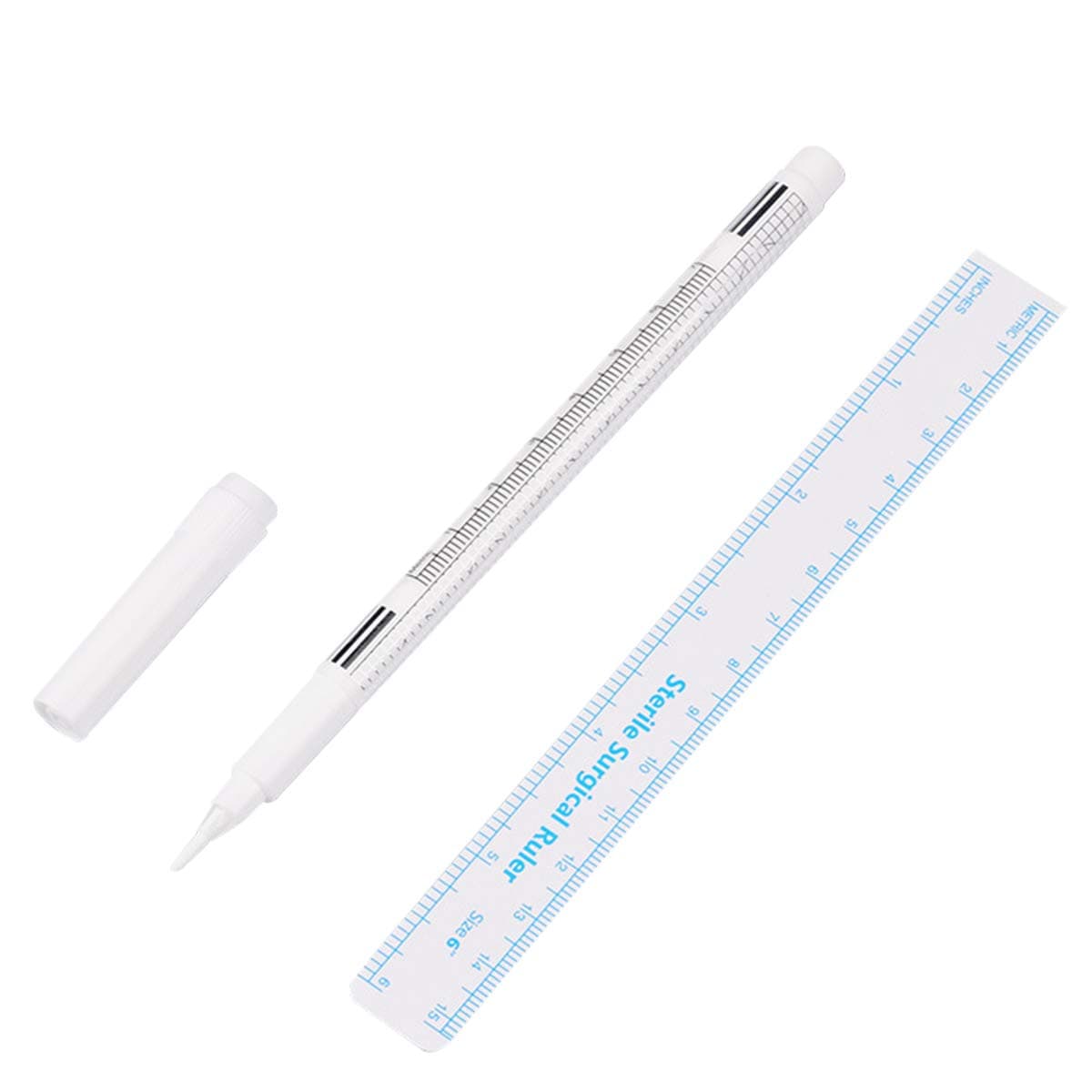 Microblading White Marker Pen Eyebrow Permanent Makeup Position Mark Tools with Ruler (2PCS)