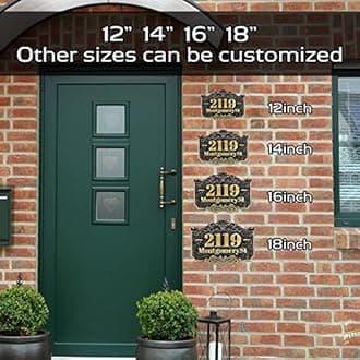 Personalized Cast Address Sign House Number Home Address Plaque 12 Inch, Custom Steet House Number Sign, Metal or Acrylic Antique Brass for Outside Vintage
