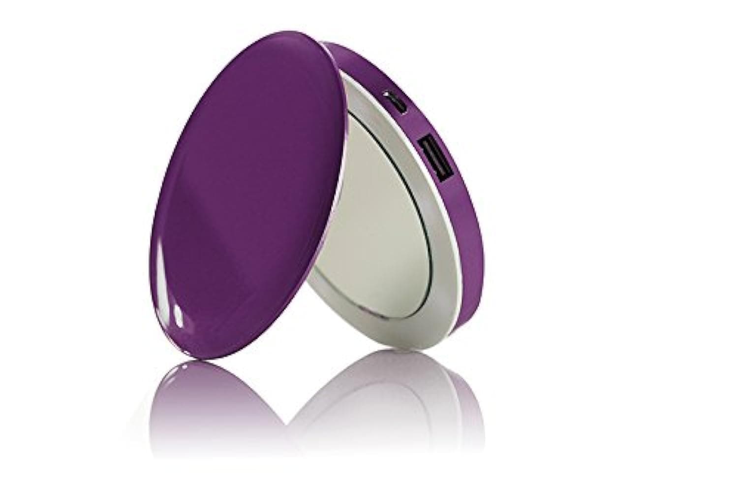 HYPER Pearl Compact Mirror Usb Rechargeable Battery Pack, Light Up Personal Makeup Mirror With A 3000Mah Battery And 2.1 Amp Usb Port Purple