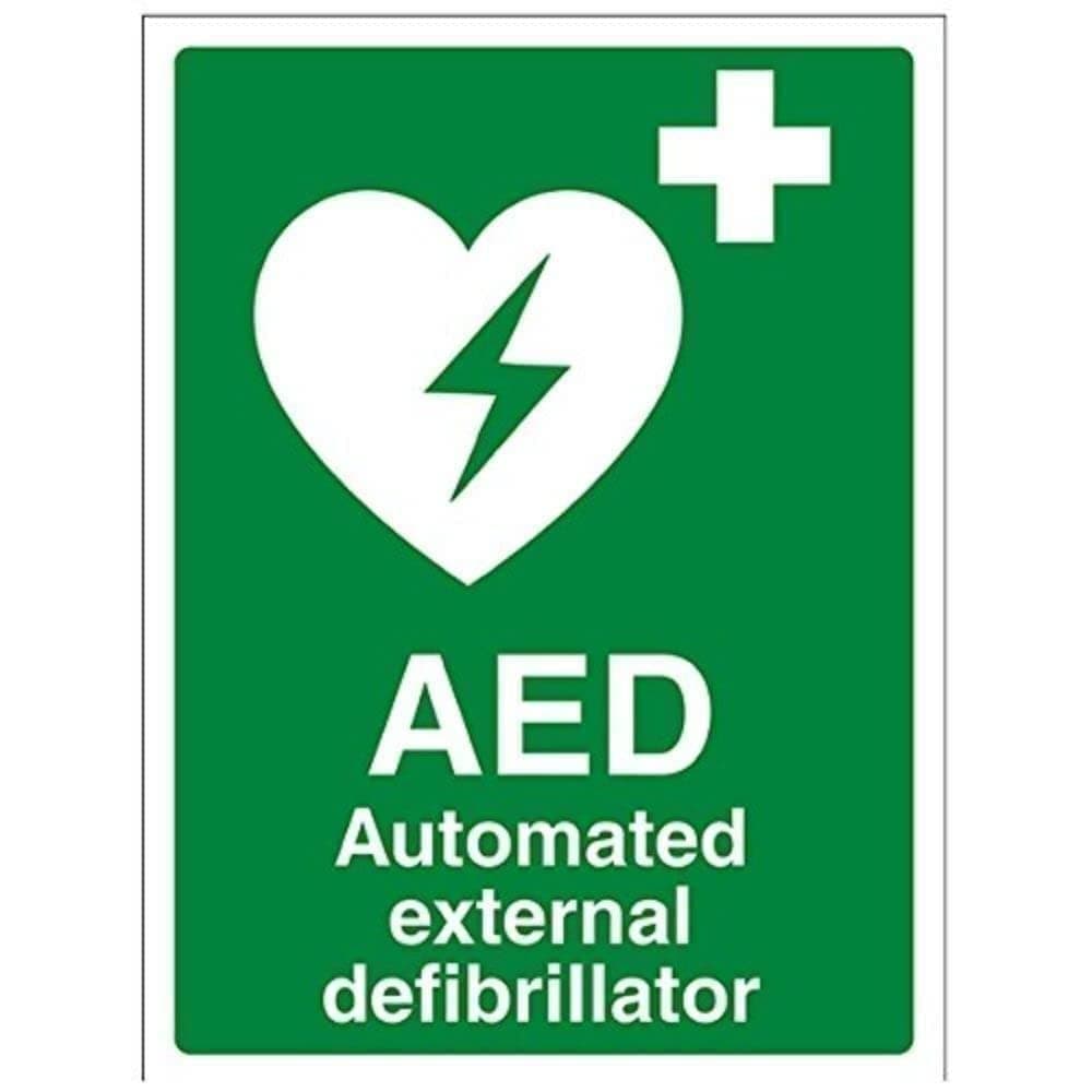 V Safety AED Auto External Defibrillator Sign - 150mm x 200mm - Self Adhesive Vinyl
