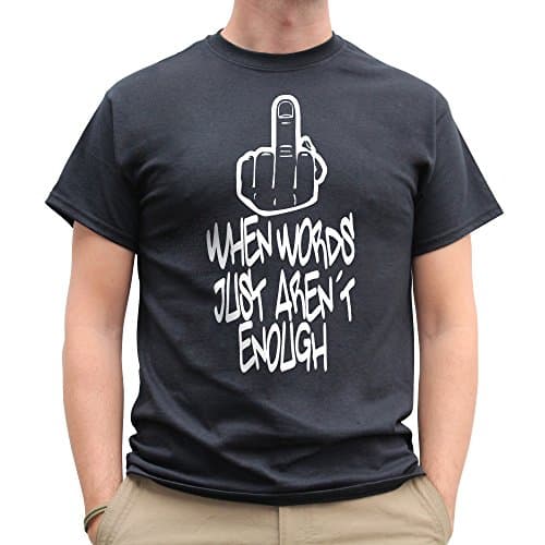 Nutees Mens When Words Just aren't Enough Middle Finger Funny T Shirt Black X-Large Apparel