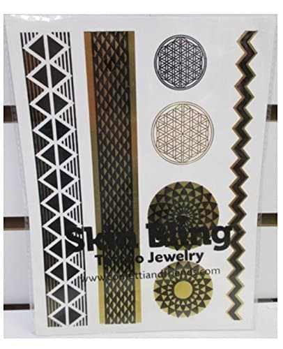 Gold, Silver & Black Temporary Bling Metallic Tattoos, Like Flash Tats -Style 12- 1 Sheet