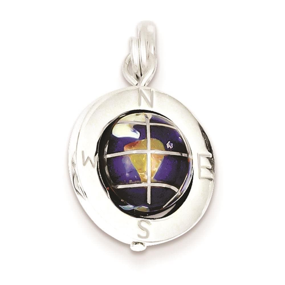 925 Sterling Silver 3-D Polished Enameled Globe Charm Pendant 20mm x 17mm