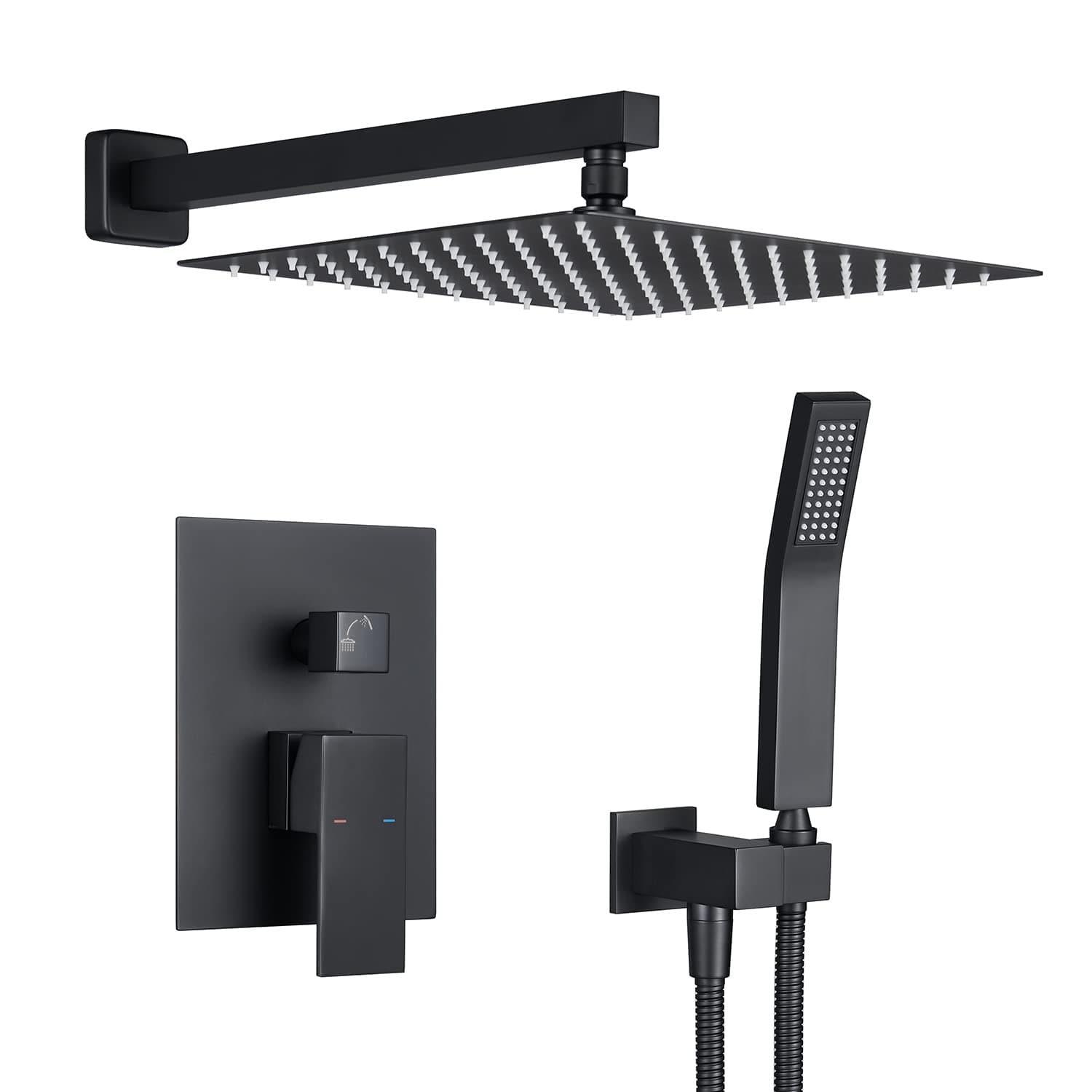 Bathroom Rain Mixer Shower Combo Set Wall Mounted 12 Inches Shower Set System Rainfall Shower Head Faucet (12 Inch, Black)