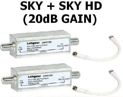 Electromart Sky+ Sky Hd Satellite Amplifier Booster X 2 + 15Cm Lead Cable